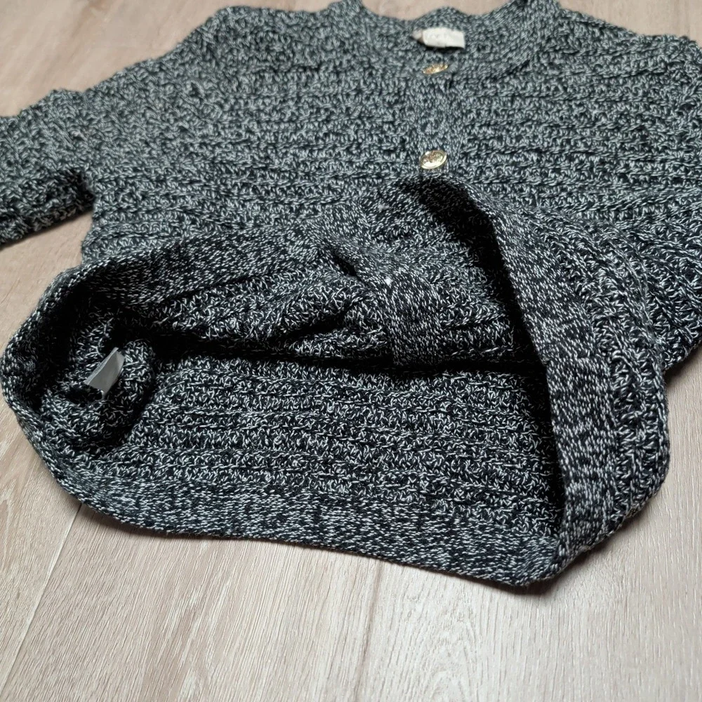 LOFT Outlet Womens L Button Up Marled Knit Cardigan Sweater Black‎ White Knit